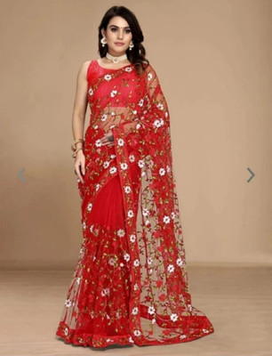 Vijay Fashion Embroidered Bollywood Net Saree(Red)