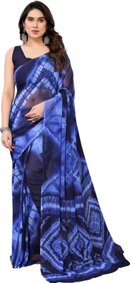 AMBUJAINTERNATIONAL Self Design Bollywood Georgette Saree(Dark Blue)