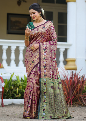 DHRUVIL TEXTILES Self Design Banarasi Cotton Silk, Organza Saree(Multicolor)