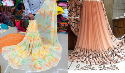 Sita Self Design Bollywood Georgette Saree(Pack of 2, Orange)