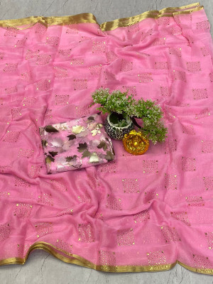 ELEGENCE FAB Embellished Daily Wear Chiffon Saree(Pink)