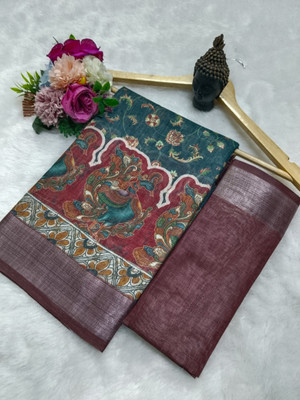HouseOfCommon Woven Kanjivaram Pure Cotton, Cotton Silk Saree(Dark Green)