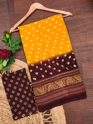 Anand Sarees Paisley Daily Wear Georgette Saree(Yellow, Brown)