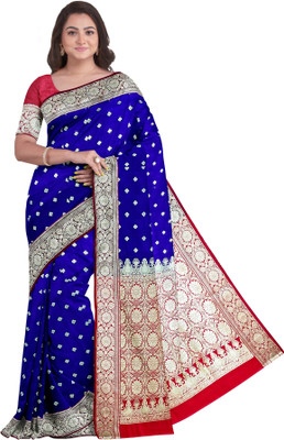 Zoofa Creation Woven Banarasi Satin Saree(Blue)