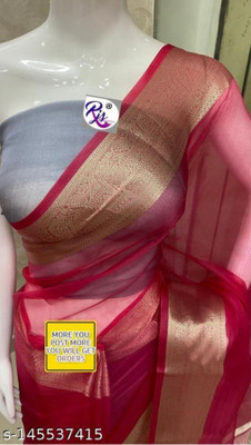 HouseofQueen Dyed Bollywood Organza Saree(Red)