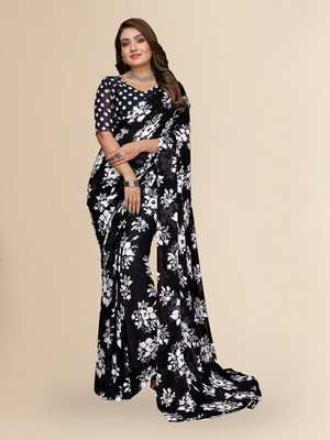 kashvi sarees Floral Print Daily Wear Georgette Saree(Black, White)