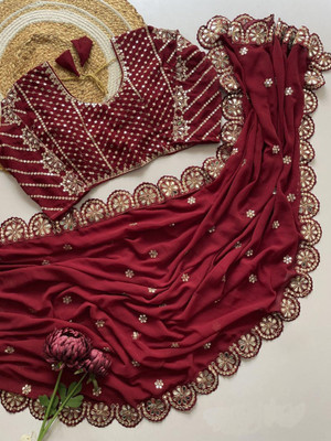 jashvicreation Embellished, Embroidered Bollywood Georgette Saree(Red)