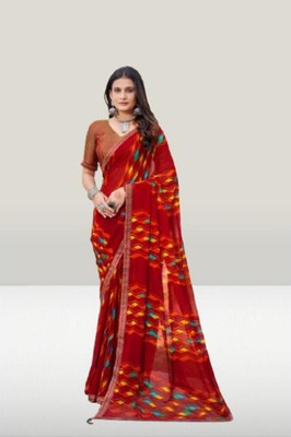 rudraCreation Printed Bollywood Georgette Saree(Maroon)