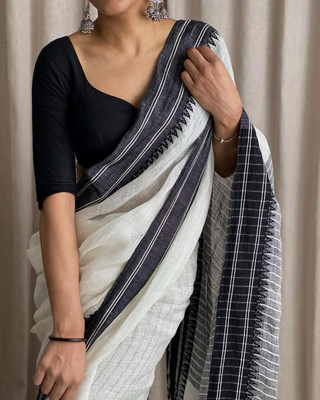 NAMITASAREES Woven Handloom Pure Cotton Saree(White)