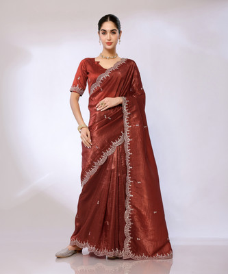 Tasrika Embellished, Embroidered Bollywood Tissue Saree(Maroon)