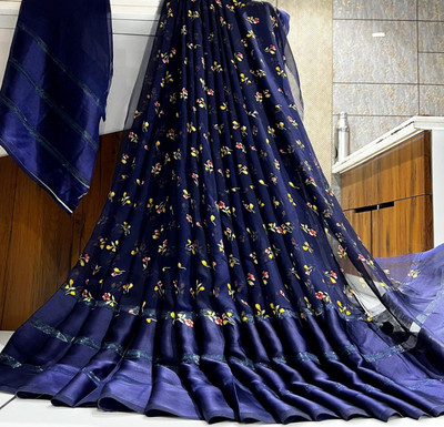 Hensi sarees shop Printed Bhagalpuri Lycra Blend, Chiffon Saree(Pack of 2, Dark Blue)