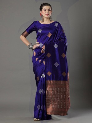 SHREE GHANSHYAM FASHION Self Design, Woven, Embellished, Printed Bollywood Cotton Silk, Jacquard Saree(Light Blue)