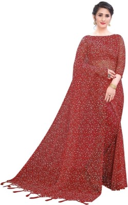 Saadhvi Printed Kanjivaram Cotton Blend Saree(Red)