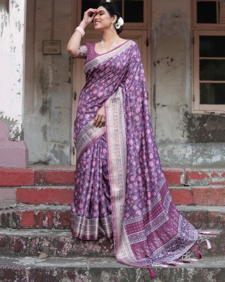ALMAARI FASHION Digital Print Daily Wear Silk Blend Saree(Purple)