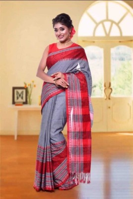 Milan Woven Jamdani Pure Cotton Saree(Grey)