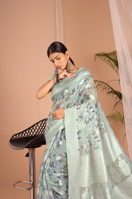 WISHLIST Digital Print Bollywood Cotton Blend Saree(Multicolor)