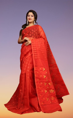 Happy Creation Embroidered Jamdani Handloom Cotton Blend Saree(Multicolor)