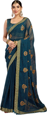Pranjal Printed Bollywood Georgette Saree(Blue)