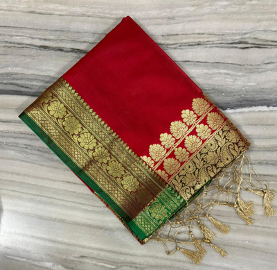 Z A FABRICS Solid/Plain Banarasi Silk Blend Saree(Red)
