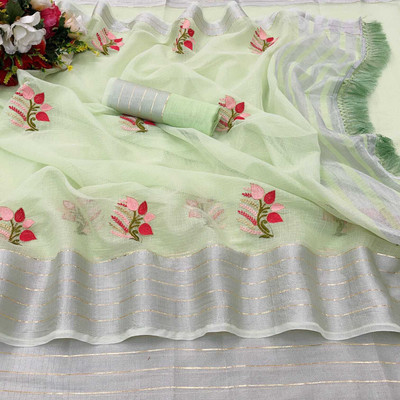 Vikash fab Self Design Chettinadu Linen Saree(Light Green)