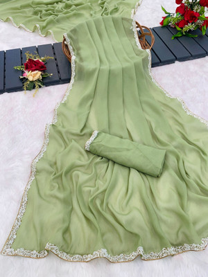 Elder Solid/Plain Bollywood Georgette Saree(Light Green)