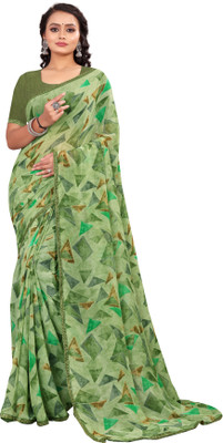 Ridham Sarees Geometric Print Bollywood Georgette Saree(Light Green)