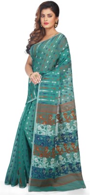 Krishneshwari Woven Jamdani Cotton Silk Saree(Light Green)