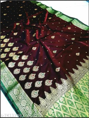 Banaras silk palace Woven Banarasi Satin Saree(Maroon)