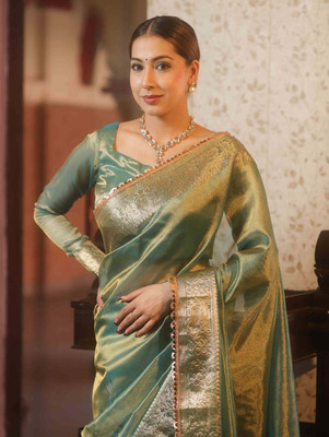 Divastri Woven Banarasi Tissue Saree(Light Green)