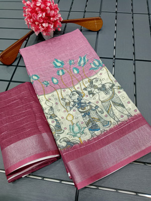 HouseOfCommon Digital Print Kanjivaram Pure Cotton, Cotton Linen Saree(Pink)