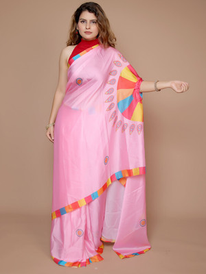 ANOUK Printed Saree with Attached Blouse Satin Saree(Pink)