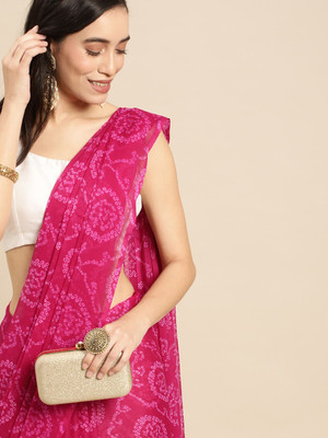 tikli Printed Bandhani Chiffon Saree(Pink)