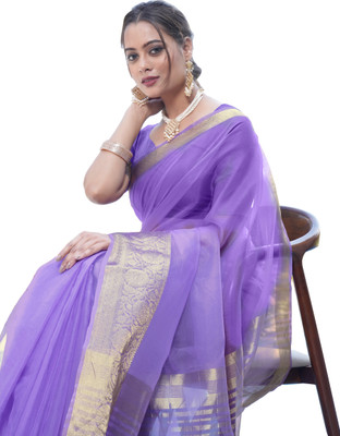 KOTHARI SBT Solid/Plain Bandhani Organza Saree(Light Blue)