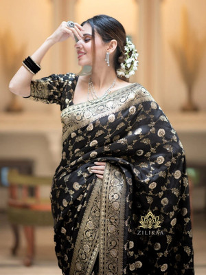CENTURY CREATION Digital Print Banarasi Art Silk Saree(Black)