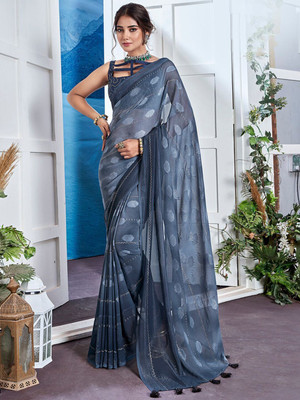 ANOUK Printed Bollywood Georgette Saree(Dark Blue)