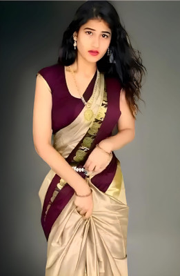 Mortal Textile Animal Print Assam Silk Cotton Silk Saree(Purple)