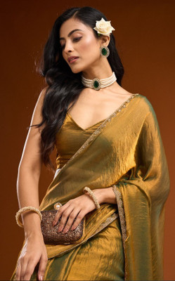HouseOfCommon Solid/Plain Bollywood Satin Saree(Yellow)