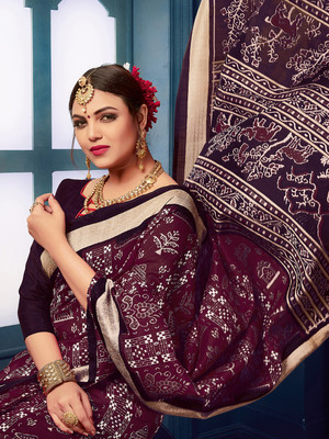 Divastri Printed Sambalpuri Silk Blend Saree(Brown)
