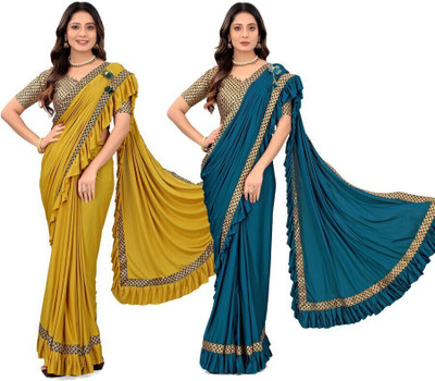 Treshpino Self Design Bollywood Lycra Blend Saree(Pack of 4, Multicolor)