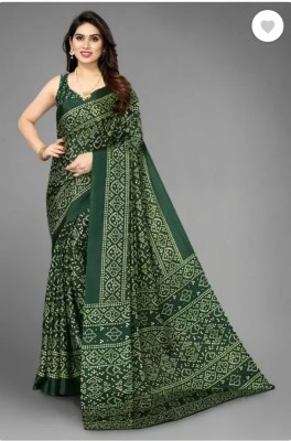 sareya veela Printed Bandhani Silk Blend, Art Silk Saree(Dark Green)