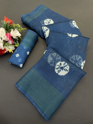 Elite Fashion Printed Daily Wear Cotton Blend Saree(Blue)