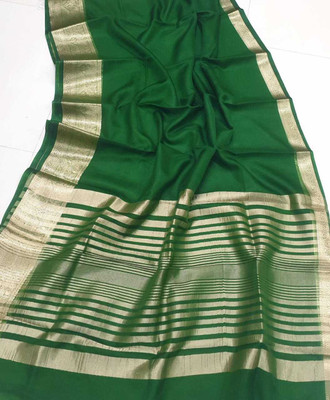 Suto Printed, Floral Print Bandhani Linen Saree(Green)