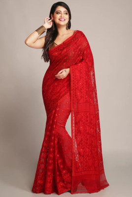 MUBARAK Woven Banarasi Handloom Silk Blend Saree(Red)