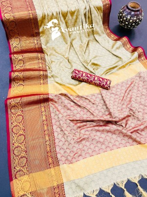 AVANTIKA FASHION Printed, Temple Border, Woven, Embellished Banarasi Art Silk, Cotton Silk Saree(Cream, Maroon)