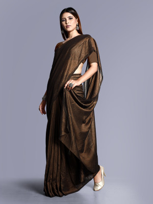 SHRIMORI Solid/Plain Bollywood Silk Blend Saree(Brown)