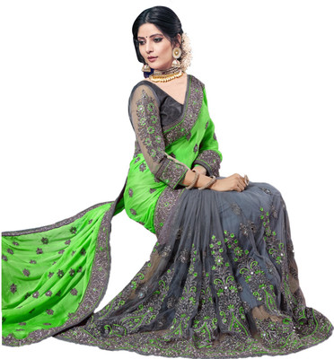 b bella creation Embellished Bollywood Net Saree(Light Green)