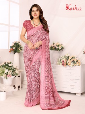 kashvi sarees Paisley, Geometric Print Kasavu Silk Blend, Cotton Silk Saree(Pink)