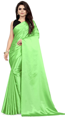 PCDESIGNER Solid/Plain Bollywood Satin Saree(Light Green)