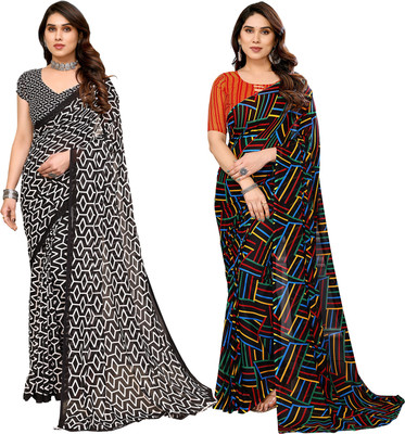 kashvi sarees Self Design, Printed Daily Wear Georgette Saree(Pack of 2, Black, White, Multicolor)