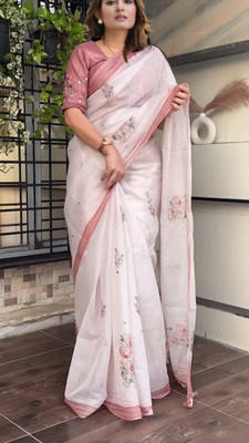 TANURI Embroidered Kantha Cotton Linen Saree(Multicolor)
